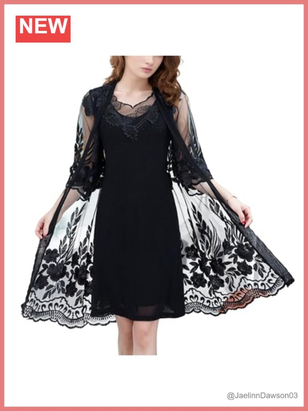 FindThy Floral Lace Cardigan 3/4 Sleeve Sheer Duster Coverup
